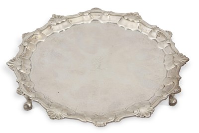 Lot 310 - A George II silver salver of circular form...