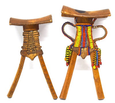 Lot 196 - A Kenyan Pokot headrest with beaded decoration...