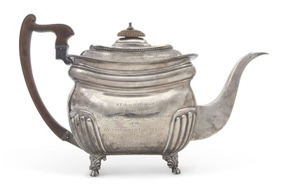 Lot 334 - A George III large silver teapot of shaped...