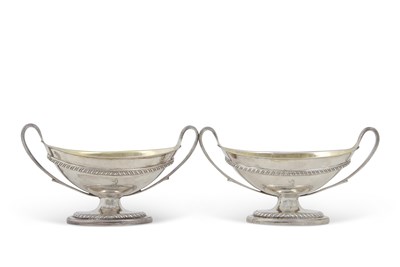 Lot 335 - A pair of George III silver salts of boat...