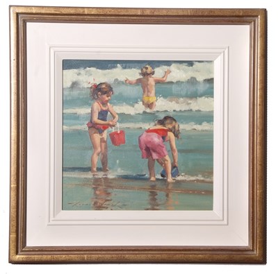 Lot 565 - Raymond Leech RSMA (b.1949), "Fun in the Surf",...