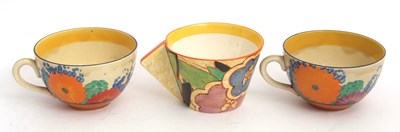 Lot 10 - Two Clarice Cliff cups and saucers in the Gay...
