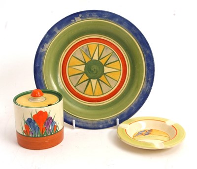 Lot 12 - A Clarice Cliff jam pot in the Crocus pattern...