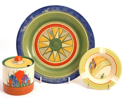 Lot 12 - A Clarice Cliff jam pot in the Crocus pattern...