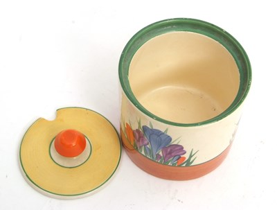 Lot 12 - A Clarice Cliff jam pot in the Crocus pattern...
