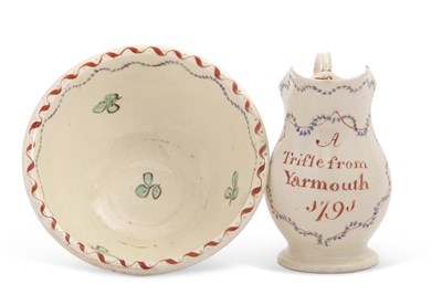 Lot 23 - A late 18th Century cream ware jug and bowl,...