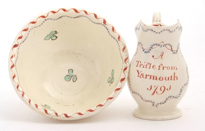 Lot 23 - A late 18th Century cream ware jug and bowl,...