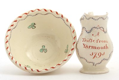 Lot 23 - A late 18th Century cream ware jug and bowl,...