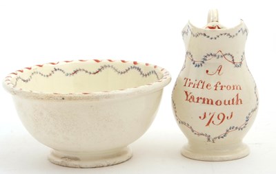 Lot 23 - A late 18th Century cream ware jug and bowl,...