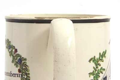 Lot 25 - A large cream ware tankard with a galleon and...