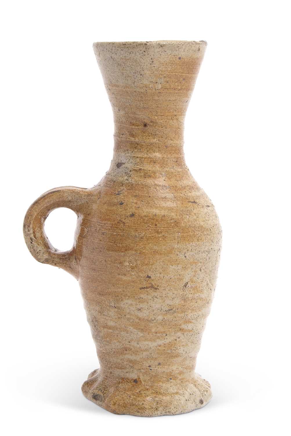 Lot 29 - An interesting Medieval pottery jug of ribbed...
