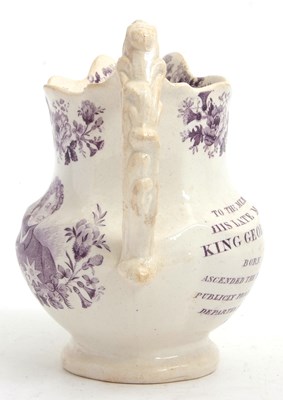 Lot 40 - A George IV commemorative jug with puce prints,...