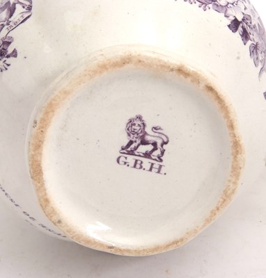 Lot 40 - A George IV commemorative jug with puce prints,...