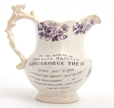 Lot 40 - A George IV commemorative jug with puce prints,...