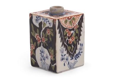 Lot 41 - A Dutch Delft tea caddy with polychrome design,...