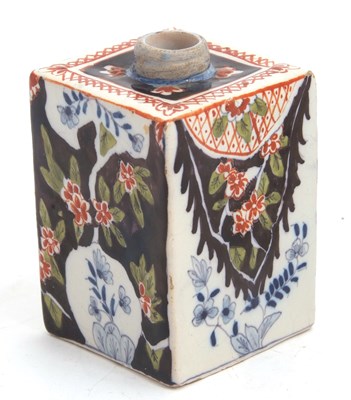 Lot 41 - A Dutch Delft tea caddy with polychrome design,...