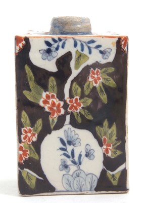 Lot 41 - A Dutch Delft tea caddy with polychrome design,...