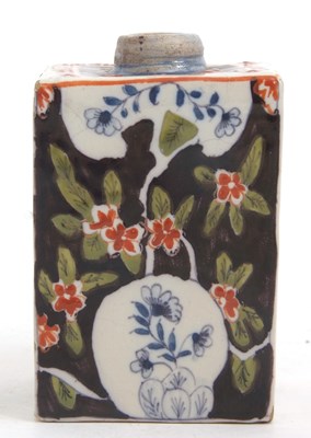 Lot 41 - A Dutch Delft tea caddy with polychrome design,...
