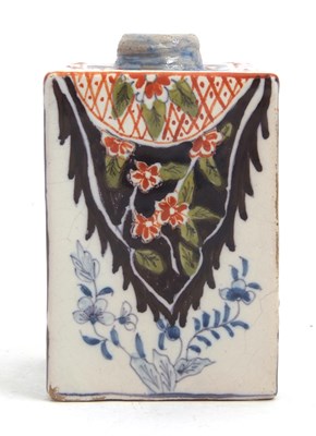 Lot 41 - A Dutch Delft tea caddy with polychrome design,...