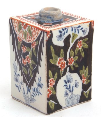 Lot 41 - A Dutch Delft tea caddy with polychrome design,...