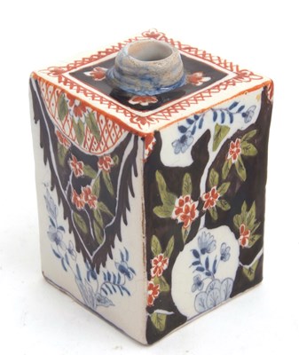 Lot 41 - A Dutch Delft tea caddy with polychrome design,...
