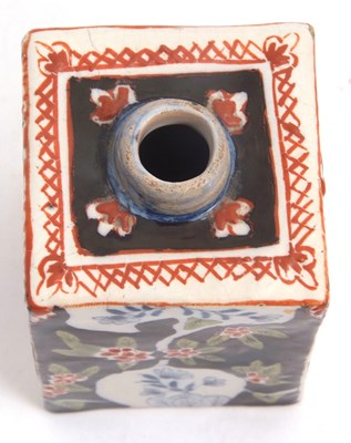 Lot 41 - A Dutch Delft tea caddy with polychrome design,...