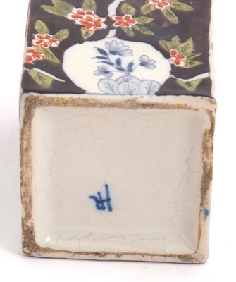 Lot 41 - A Dutch Delft tea caddy with polychrome design,...