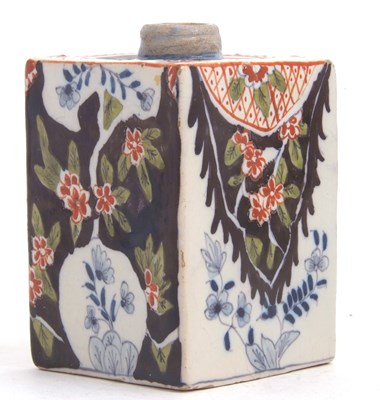 Lot 41 - A Dutch Delft tea caddy with polychrome design,...