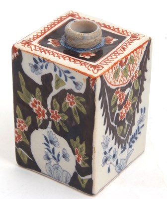 Lot 41 - A Dutch Delft tea caddy with polychrome design,...