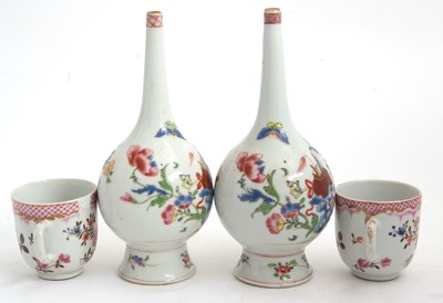 Lot 59 - A pair of bottle shaped vases with Famille...