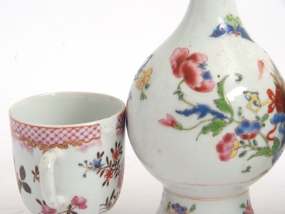 Lot 59 - A pair of bottle shaped vases with Famille...