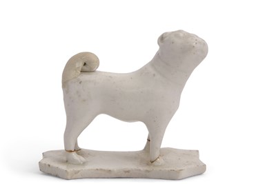 Lot 202 - A Bow white porcelain model of a pug dog...