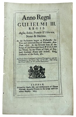Lot 979 - FIREWORKS 1697. An Act to prevent the Throwing...