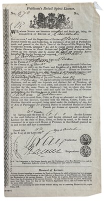 Lot 1115 - LANCASTER. ALCOHOL SPIRIT LICENCE 1838....