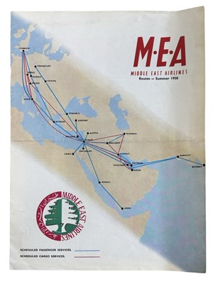 Lot 1200 - Middle East Airlines. Routes - Summer 1958....