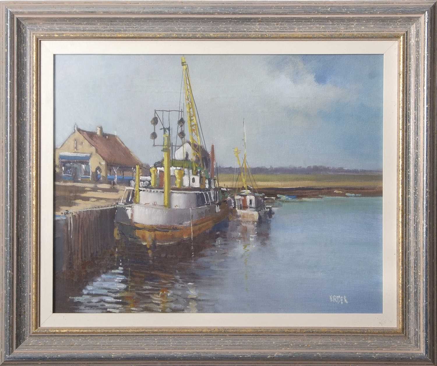 Lot 598 - Bryan Ryder ROI (1944-2025), Boats moored in a...