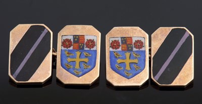 Lot 441 - A pair of 9ct enamelled cufflinks, featuring...