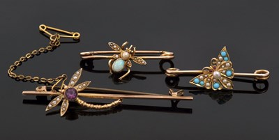 Lot 392 - Three insect brooches: to include an amethyst...