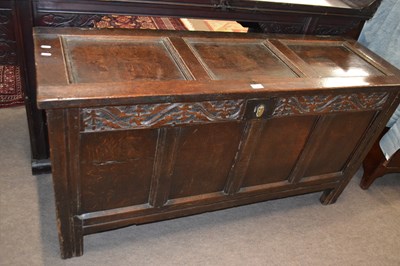 Lot 445 - An 18th Century oak coffer with hinged...