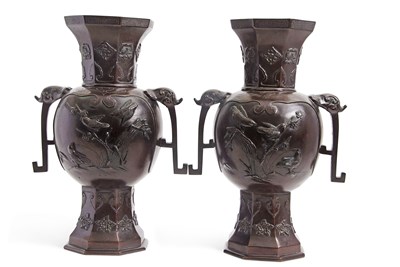 Lot 249 - A pair of Japanese bronze vases Meiji period...