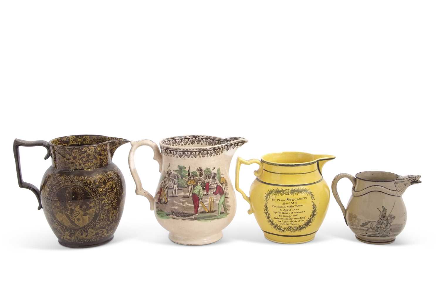 Lot 70 - Four 19th Century Staffordshire pottery jugs...
