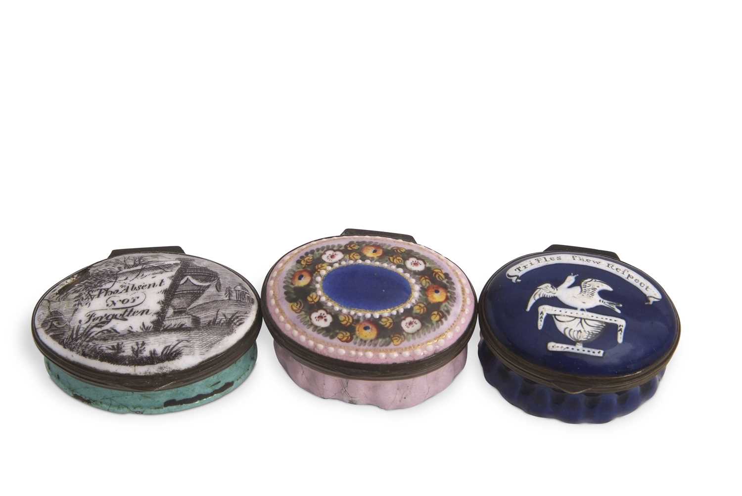 Lot 84 - A group of three 18th Century Bilston enamel...