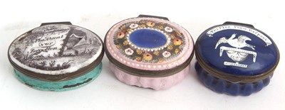Lot 84 - A group of three 18th Century Bilston enamel...