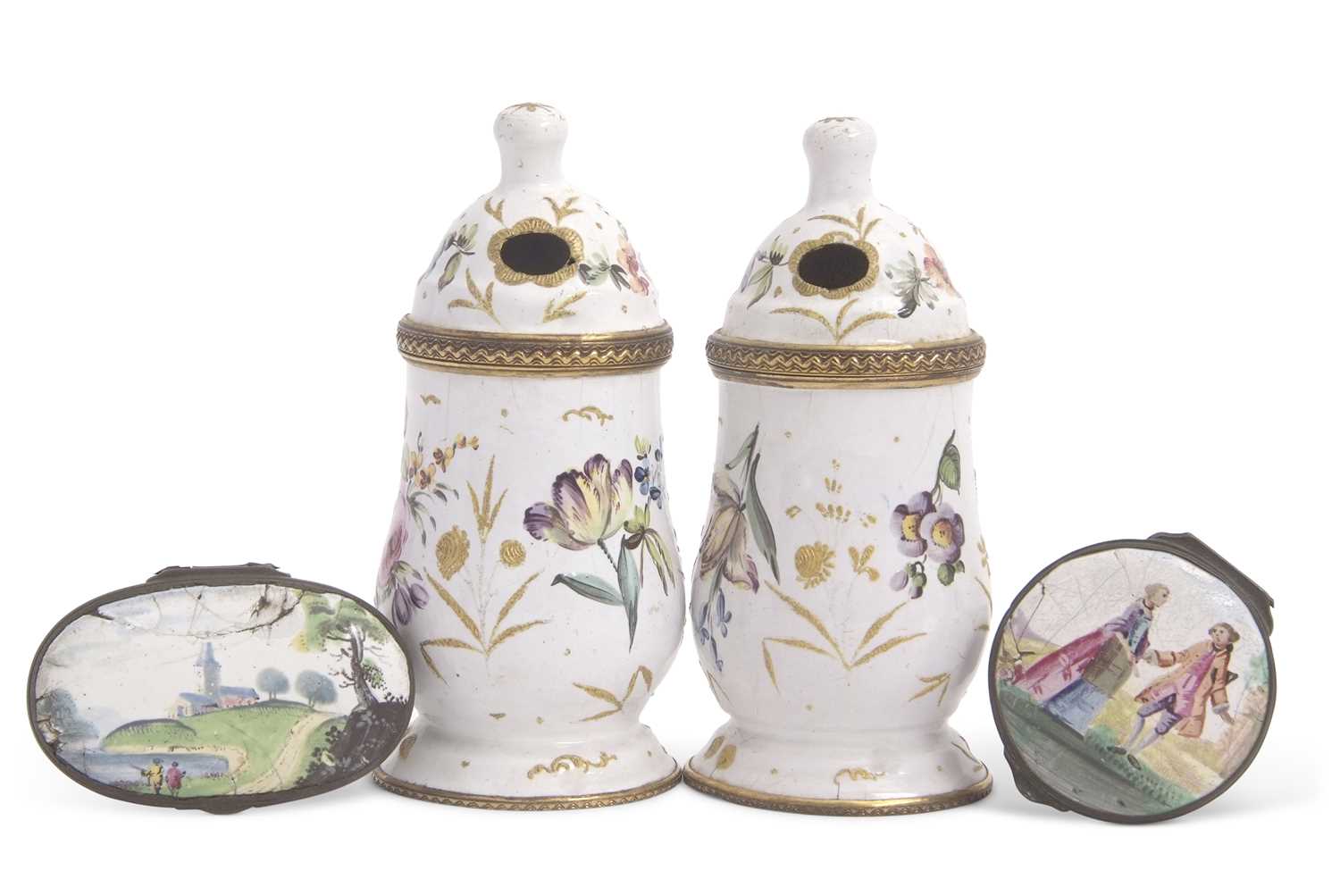 Lot 85 - Mixed Lot: A pair of antique enamel mustard...