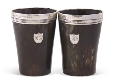 Lot 86 - A pair of Victorian horn beakers each applied...
