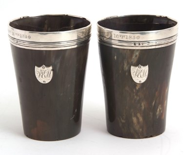 Lot 86 - A pair of Victorian horn beakers each applied...
