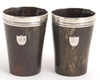 Lot 86 - A pair of Victorian horn beakers each applied...