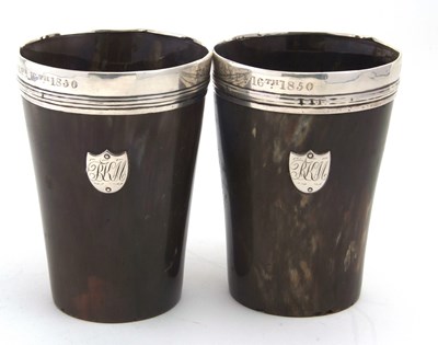 Lot 86 - A pair of Victorian horn beakers each applied...