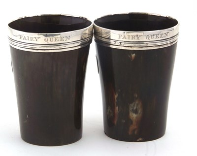 Lot 86 - A pair of Victorian horn beakers each applied...
