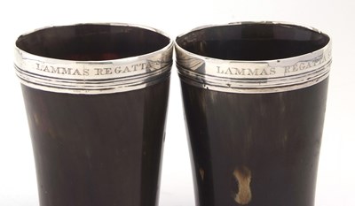 Lot 86 - A pair of Victorian horn beakers each applied...